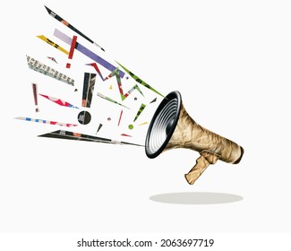 Megaphone With Shadow On An Isolated Background. Art Collage. Announcement Of An Important Event.