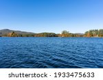 Megunticook Lake in Camden, Maine early morning in fall. Photo taken from an Old Town canoe while fly fishing.