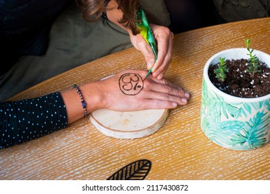 Mehendi Painting. Om. Boho Style Photo.