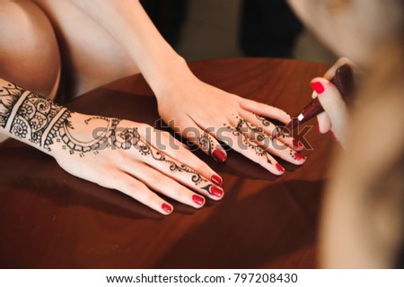 Mehndi is traditional Indian decorative art. Close-up