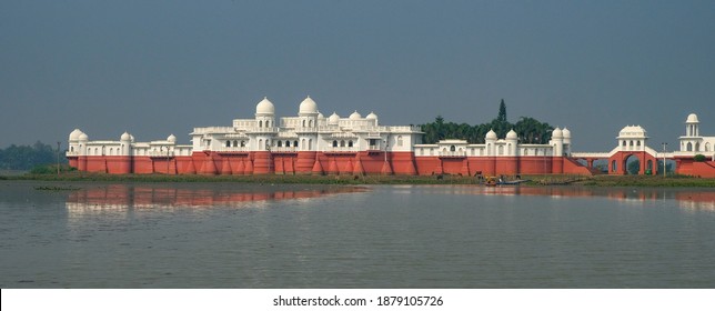 Melaghar, India - December 2020: Neermahal Palace located on an islet in Rudra Sagar Lake in Melaghar on December 17, 2020 in Tripura, India.