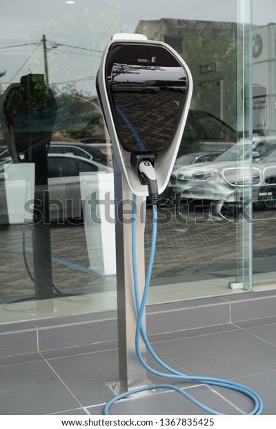 Melaka, Malaysia - Circa April,\
2019: The BMW i electric car charging hub at the BMW\
showroom.