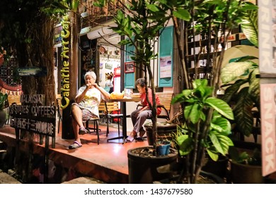 Melaka / Malaysia - June 30th 2019: A night scene of street market at Jonker Street in Melaka. - Shutterstock ID 1437679580