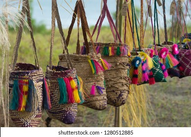 Melanesia, Papua New Guinea, Sepik River Area, Murik Lakes, Karau Village. Traditional Hand Woven Straw Bags.