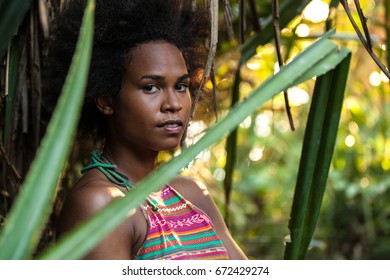 Melanesian Pacific Islander Athlete Girl In The Jungle