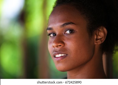 Melanesian Pacific Islander, Beautiful Girl With Afro Half Profile