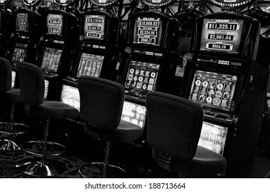 MELBOURNE, AUS - APR 11 2014:Empty Slot Machines At Crown Casino And Entertainment Complex, Melbourne.It's The Largest Casino Complex In The Southern Hemisphere And One Of The Largest In The World.