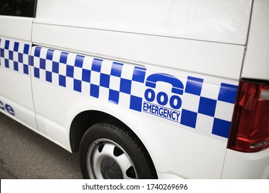 Melbourne, Australia - 04, 18, 2020:  Emergency Number Triple Zero On An Australian Police Van