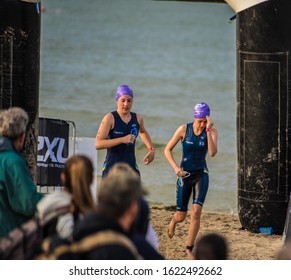 MELBOURNE, AUSTRALIA -12JANUARY, 2020: 2XU Triathlon Series, St Kilda, Melbourne 2020, Race 3, Fun-Tri Race, Finish Line Of Swim Race.