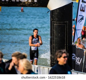 MELBOURNE, AUSTRALIA -12JANUARY, 2020: 2XU Triathlon Series, St Kilda, Melbourne 2020, Race 3, Fun-Tri Race, Finish Line Of Swim Race.