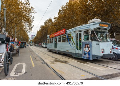 MELBOURNE, AUSTRALIA - 14 April 2015: Melbourne's City Tram, Melbourne, Victoria. The Tram Is A Major Public Transport In The Capital City Of Victoria, Australia.