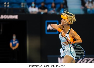 MELBOURNE, AUSTRALIA - 17 JANUARY, 2022: Australian Open Tennis Grand Slam. Day 1, Ashleigh Barty (AUS) Won Against Lesia Tsurenko (UKR). 6:0, 6:1. Tsurenko With A Swing.