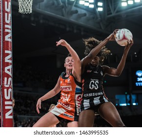 MELBOURNE, AUSTRALIA -28 JULY, 2019: Suncorp Super Netball, Melbourne 2019, Week 10, Collingwood Magpies Netball VS Giants Netball. Nelson Vs Poolman