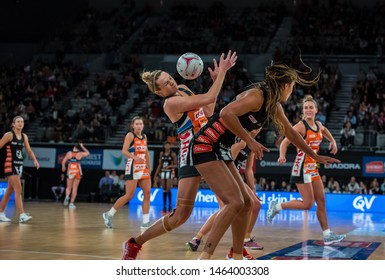 MELBOURNE, AUSTRALIA -28 JULY, 2019: Suncorp Super Netball, Melbourne 2019, Week 10, Collingwood Magpies Netball VS Giants Netball. Clash.