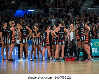 MELBOURNE, AUSTRALIA -28 JULY, 2019: Suncorp Super Netball, Melbourne 2019, Week 10, Collingwood Magpies Netball VS Giants Netball. Time Out Magpies