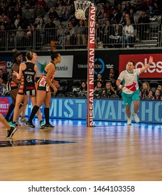 MELBOURNE, AUSTRALIA -28 JULY, 2019: Suncorp Super Netball, Melbourne 2019, Week 10, Collingwood Magpies Netball VS Giants Netball. Goal.