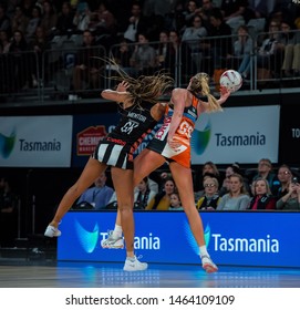 MELBOURNE, AUSTRALIA -28 JULY, 2019: Suncorp Super Netball, Melbourne 2019, Week 10, Collingwood Magpies Netball VS Giants Netball. Lost Ball