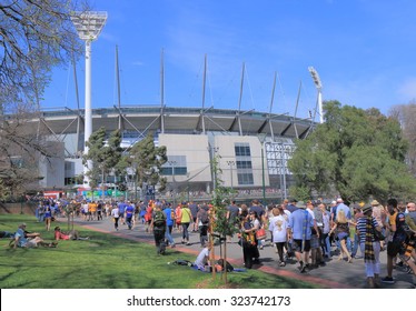 MELBOURNE AUSTRALIA - 3 OCTOBER, 2015. Unidentified People Visit MCG For AFL Ground Final Game. Melbourne Cricket Ground Also Know As MCG Hosts AFL Ground Final Game.
