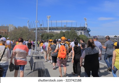 MELBOURNE AUSTRALIA - 3 OCTOBER, 2015. Unidentified People Visit MCG For AFL Ground Final Game. Melbourne Cricket Ground Also Know As MCG Hosts AFL Ground Final Game.
