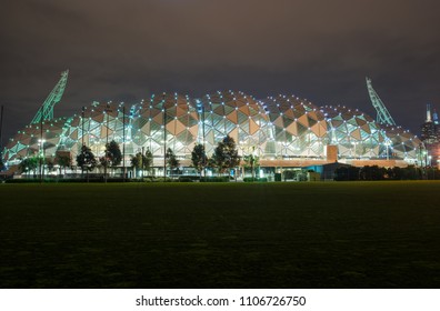 MELBOURNE, AUSTRALIA, 9 AUGUST 2015 : The Melbourne Rectangular Stadium. Commercially Known As AAMI Park At Night.