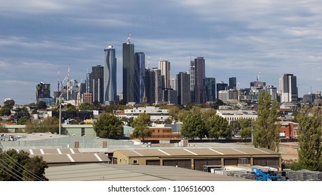 Melbourne, Australia: April 01, 2018: Melbourne Cityscape From The City Link Toll Road Into The City.