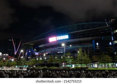 Melbourne, Australia - April 1, 2022: Marvel Stadium View At Night Time.