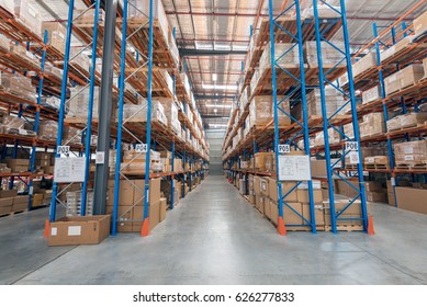 Melbourne, Australia - April 2016:Interior of warehouse. A warehouse is a commercial building for storage of goods. - Shutterstock ID 626277833
