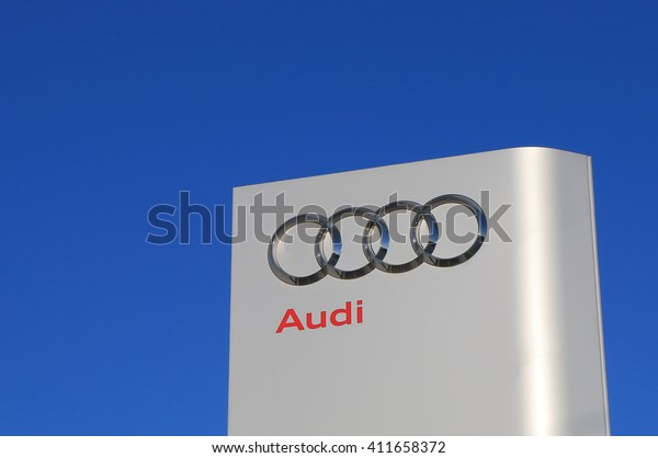 MELBOURNE\
AUSTRALIA - APRIL 24, 2016: Audi car manufacturer.  Audi is a\
German automobile manufacturer that designs, engineers, produces,\
markets and distributes luxury\
vehicles.\
