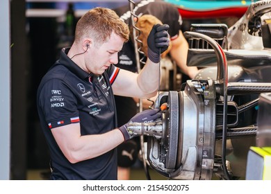 MELBOURNE, AUSTRALIA - APRIL 9: Mercedes-AMG Petronas F1 Team Mechanic At The 2022 Australian Formula 1 Grand Prix On 9th April 2022