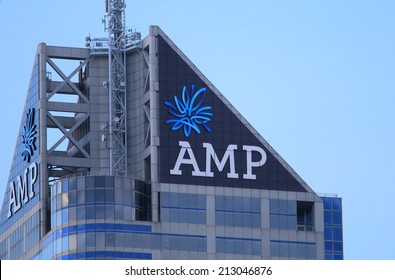 MELBOURNE AUSTRALIA - AUGUST 23, 2014: AMP Company Logo - AMP Is A Financial Services Company Based In Australia Formed In 1849. 