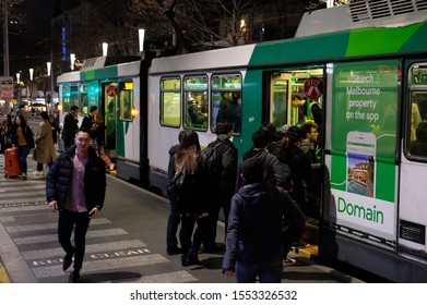 Melbourne, Australia - August 25, 2018: Night Life In Melbourne City.