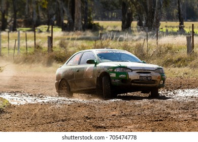 MELBOURNE, AUSTRALIA - AUGUST 27: Joel Perkins And Tom Brennan In A Hyundai Excel During The 2017 Victorian Rally Championship, Round 3 Of The Leechs Mitsubishi Pyrenees Rush.