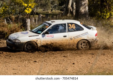 MELBOURNE, AUSTRALIA - AUGUST 27: Matt Raymond And Nick Seymour In A Hyundai Excel During The 2017 Victorian Rally Championship, Round 3 Of The Leechs Mitsubishi Pyrenees Rush.