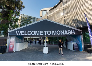 Melbourne, Australia - August 5, 2018: Gateway Welcoming Visitors To The Monash University Clayton Campus On Open Day. Monash University Is An Australian Public University.