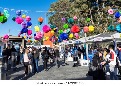 Melbourne, Australia - August 5, 2018: information stalls of student clubs on the annual open day at the Monash University Clayton campus in suburban Melbourne.