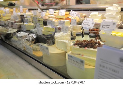 MELBOURNE AUSTRALIA - DECEMBER 1, 2018: Cheese Shop At Queen Victoria Market In Melbourne Australia