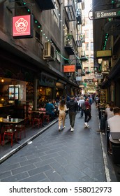 Melbourne, Australia - December 18, 2016: Centre Place is an iconic laneway of cafes, restaurants and shops off Flinders Lane in Melbourne.
