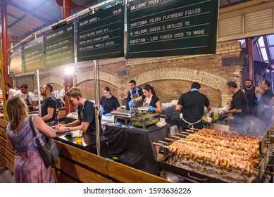 Melbourne / Australia - December 18 2019: Food Stall In Queen Victoria Night Market For Summer In Melbourne, Australia