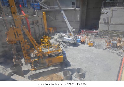 MELBOURNE AUSTRALIA - DECEMBER 4, 2018: New Metro Train Tunnel Construction Site In Melbourne Australia