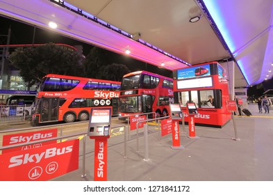 MELBOURNE AUSTRALIA - DECEMBER 9, 2018: Skybus Airport Shuttle Bus At Melbourne International Airport In Melbourne Australia.