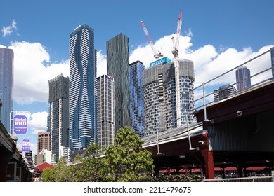 MELBOURNE, AUSTRALIA -FEB 22 2022: Melbourne CBD Skyline From Queen Victoria Market.