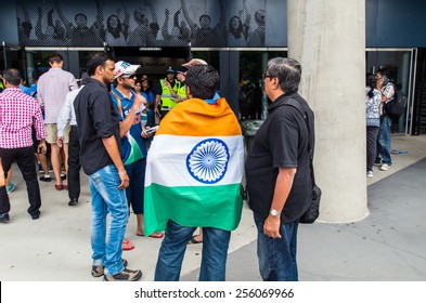 MELBOURNE, AUSTRALIA - February 22, 2015: Indian Cricket Fans Outside The Melbourne Cricket Ground Before The India V South Africa 2015 Cricket World Cup Match.