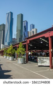 Melbourne, Australia – February 23, 2020 - The Queen Victoria Market (aka Vic Market Or Queen Vic) With Melbourne CBD At The Back