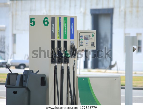 MELBOURNE AUSTRALIA - February\
28,2014: Petrol pumps at a BP petrol station in Melbourne Australia\
