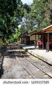 Melbourne. Australia - January 02, 2020: Tourists Were Waiting For Train At The Famous Puffing Billy's Train Station In The Middle Of Forest