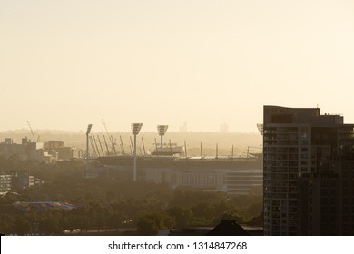 Melbourne, Australia - January 12, 2019: Melbourne Cricket Ground Stadium With Warm Sunlight.