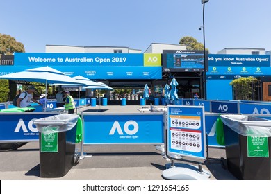 Melbourne, Australia - January 15, 2019: Grand Slam Australian Open at Australian tennis center in Melbourne Park. It is the main venue for the Australian Open since 1988.