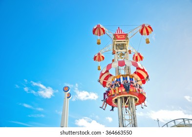 Melbourne, Australia - January 18 : People Playing At Luna Park Amusement Park Where Is Located At St Kilda Beach In Melbourne On January 18, 2015.