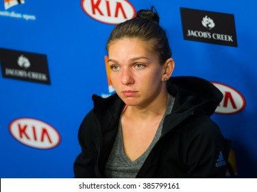 MELBOURNE, AUSTRALIA - JANUARY 19 : Simona Halep Talks To The Media At The 2016 Australian Open