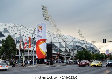 MELBOURNE, AUSTRALIA - January 20, 2015: Melbourne Rectangular Stadium (also Known As AAMI Park) Before The AFC Asian Cup Match Between Jordan And Japan.